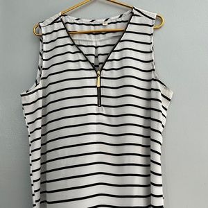 TACERA PLUS SIZE STRIPE V-NECK WITH ZIPPER DECOR SLEEVELESS BOUSE TOP